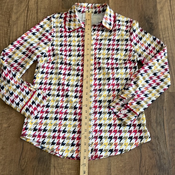 Vicky and Lukas Houndstooth Button Down Top Medium Red/yellow/blue/black/white - Picture 8 of 9